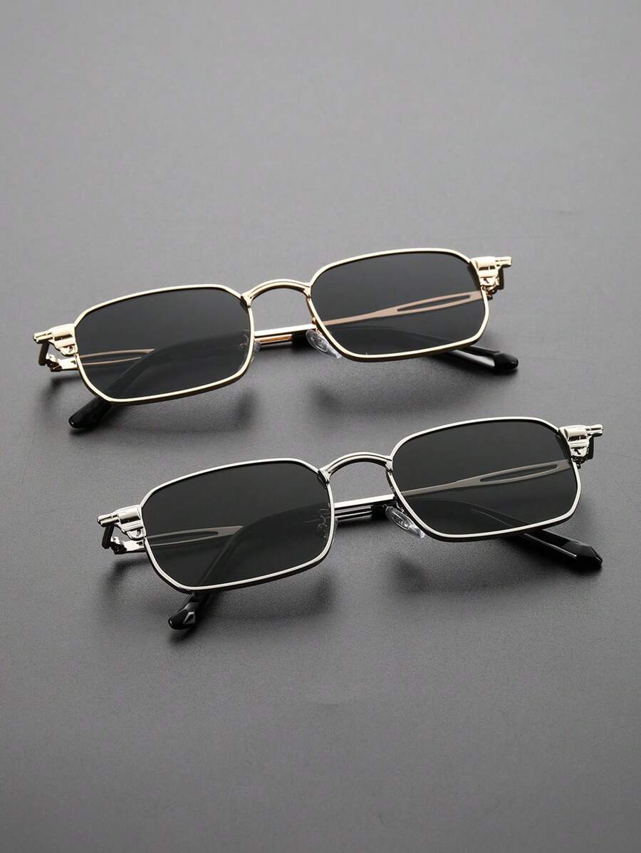 1pc Men Square Frame Punk Hollow Out Design Metal Fashion Glasses For Outdoor Travel Rave Party Driving Accessories For Summer Beach Vacation,Outdoor,Travel