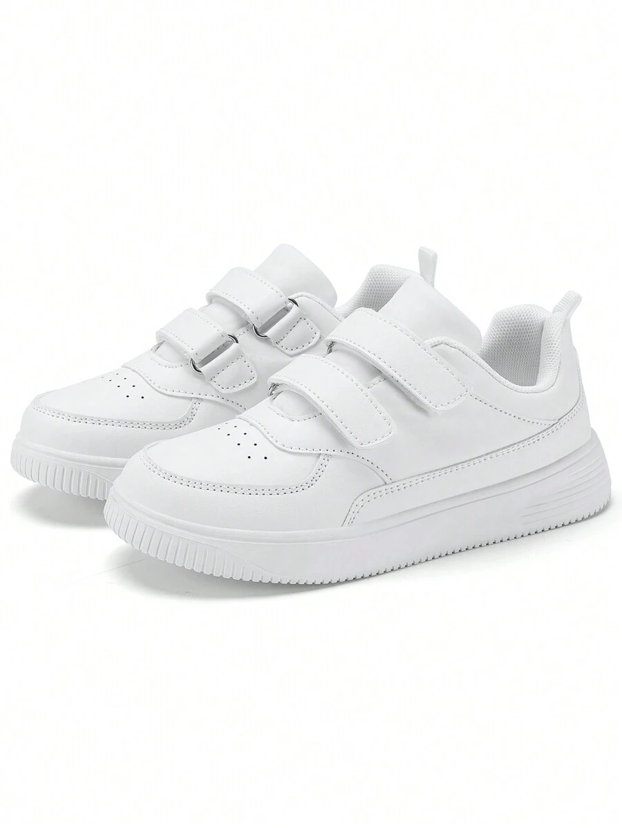 1 Par De Zapatillas Deportivas Blancas Para Niños, Zapatos De Skate Bajos Para Niños, Zapatos Casuales Escolares Para Niñas