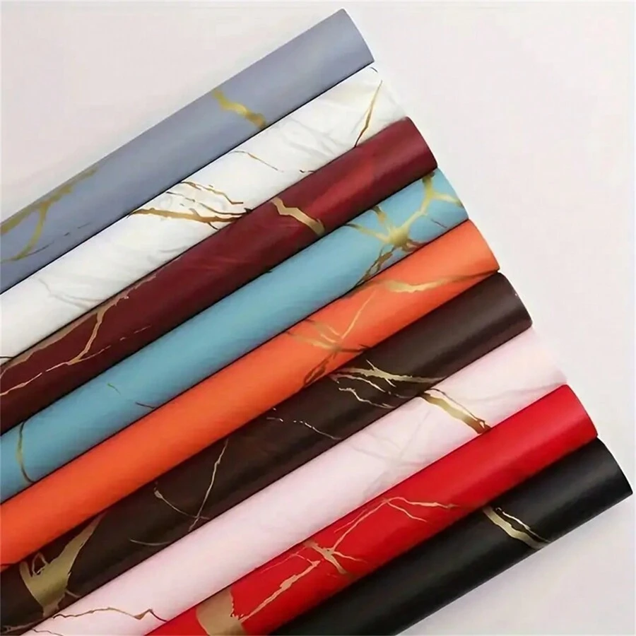 5 Stücke/10 Stücke/20 Stücke marmorierte wasserfeste Geschenkpapiere für Blumenarrangements, Bettwäsche, Geschenkverpackung, Muttertagsdekoration, Partyzubehör, wasserdichtes Blumenpackpapier, Rückkehr zur Schule, Valentinstag
