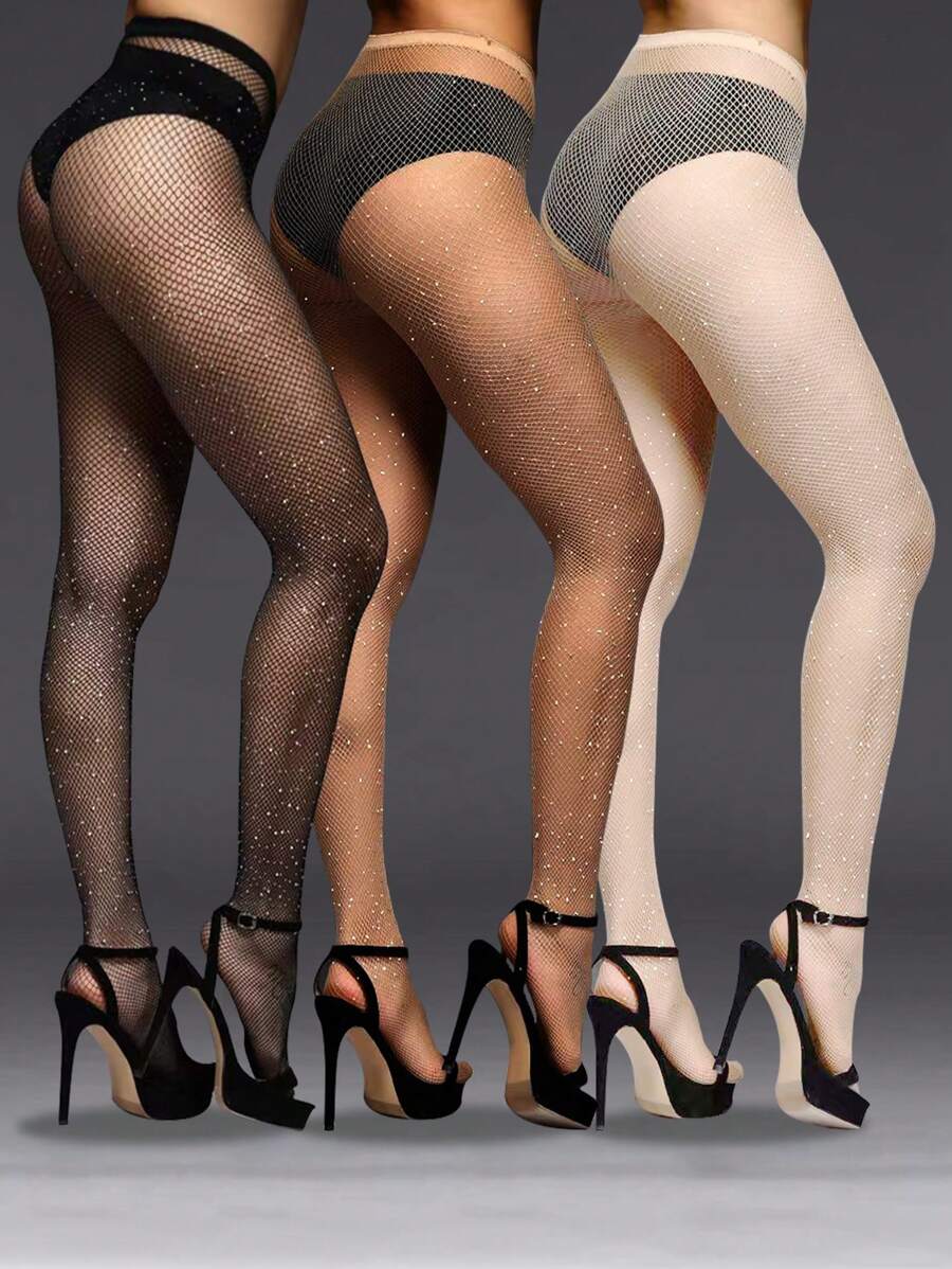 3pairs/Set Colored Rhinestone Fishnet Pantyhose