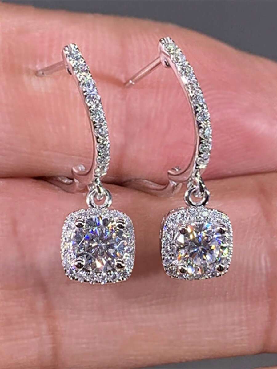 1 Pair Romantic Cubic Zirconia Drop Earrings For Women For Wedding Engagement Anniversary Party Jewelry Valentine's Day Gift