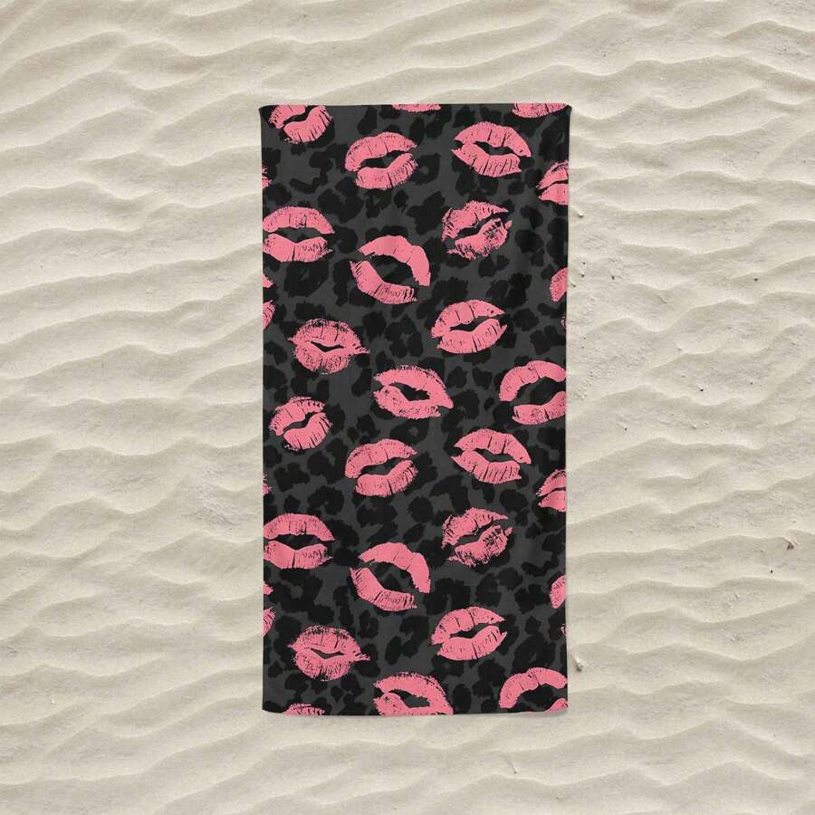 1 Stück Leoprint rosa Lippen Design Strandtuch, Großer Stranddecke, Outdoor Strandmatte, geeignet für Damen und Herren, Reiseessentiell für den Strand, super weiches Mikrofasertuch, Stranddecke Strandessentiell
