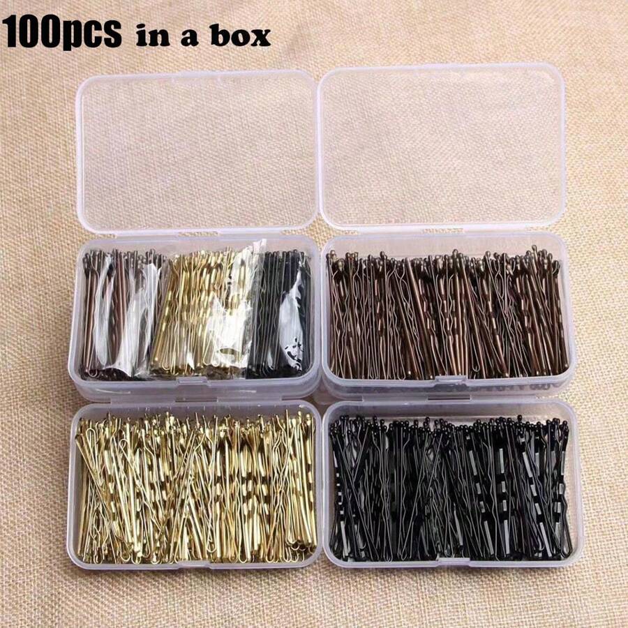 Caja de 100 piezas Pasador de cabello de Estilo Occidental en colores negros, ideal para peinados, ondulados, estilos coreanos y japoneses. Accesorios de pelo duraderos y retro en forma de cruz, no se destiñen y perfectos para uso diario.