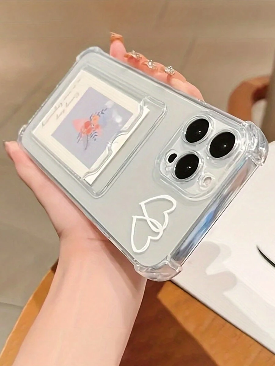 1pc Cushioned Anti-Fall Heart Pattern Mobile Phone Case, Compatible With Apple 16/16E/15/15Pro/15Promax/14/14Promax/13/11/XR Protective Soft Cover