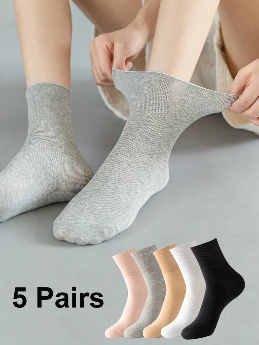 5pairs Women's Plus Size Wide Mouth Double Knitted Mid-Calf Socks, Suitable For People With Thicker Ankle