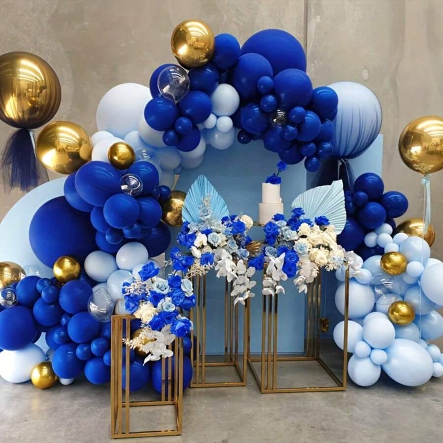 WellParti 136 Pcs Of Blue Latex Balloon Wreath Arch Set, Wedding Decoration, Birthday Party, Anniversary Decoration, Graduation Decoration, Festival, Indoor And Outdoor Decoration, Home And Room Decoration