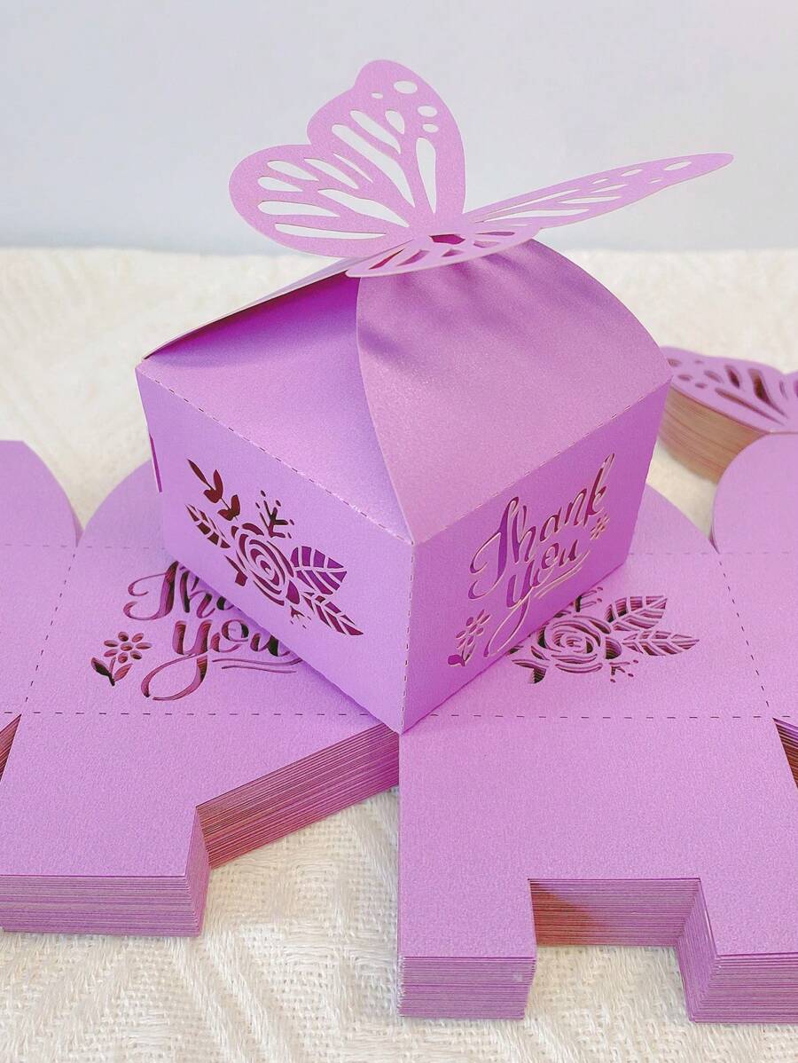 50 piezas Caja de regalos con decoración de mariposas, caja de regalo con mariposas 3D huecas, caja para caramelos y galletas, caja de decoración DIY, suministros para fiesta de boda, cumpleaños, San Valentín, decoración escénica festiva, almacenamiento de chocolates y galletas, suministros de boda, Navidad, San Valentín