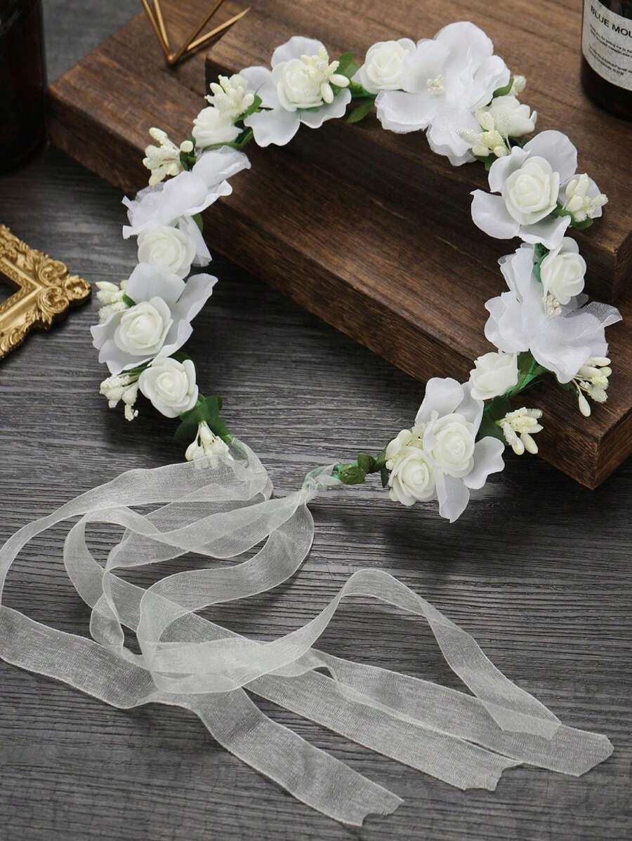 Accessori da boho 1 pezzo Fascia per capelli con corona di fiori da donna, adatta per vacanze al mare, matrimoni, accessori da sposa e damigella, San Valentino, fasce per capelli, cerchietti