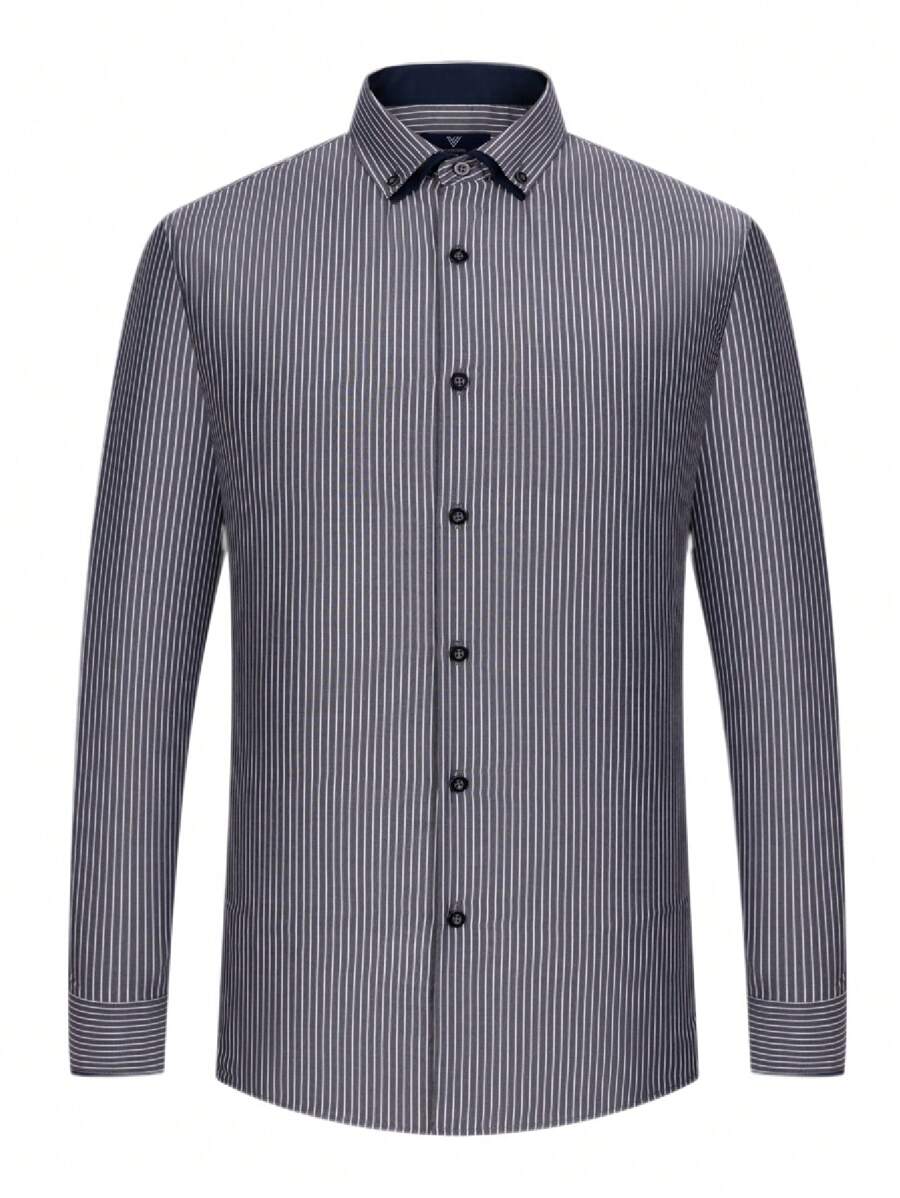 Camisa Masculina Listrada Com Duas Golas, 35% Algodão e 65% Poliéster