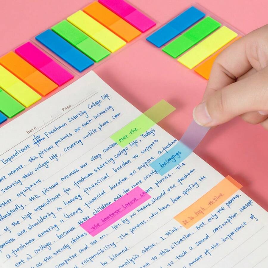 100/500 pièces de notes adhésives transparentes pastel, résistantes à l'eau, avec lignes pour fournitures scolaires et de bureau, retour à l'école