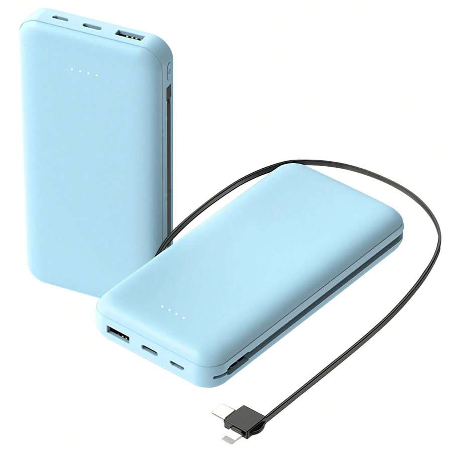 1Pc 10000mAh Power Bank Portable Phone Charger External Battery Pack With LT & Type-C Double-Ended Cable Type-C USB Cable Fit For IOS Phone 14 Android And More For Summer Camping Beach Travel Pink Mother's Day