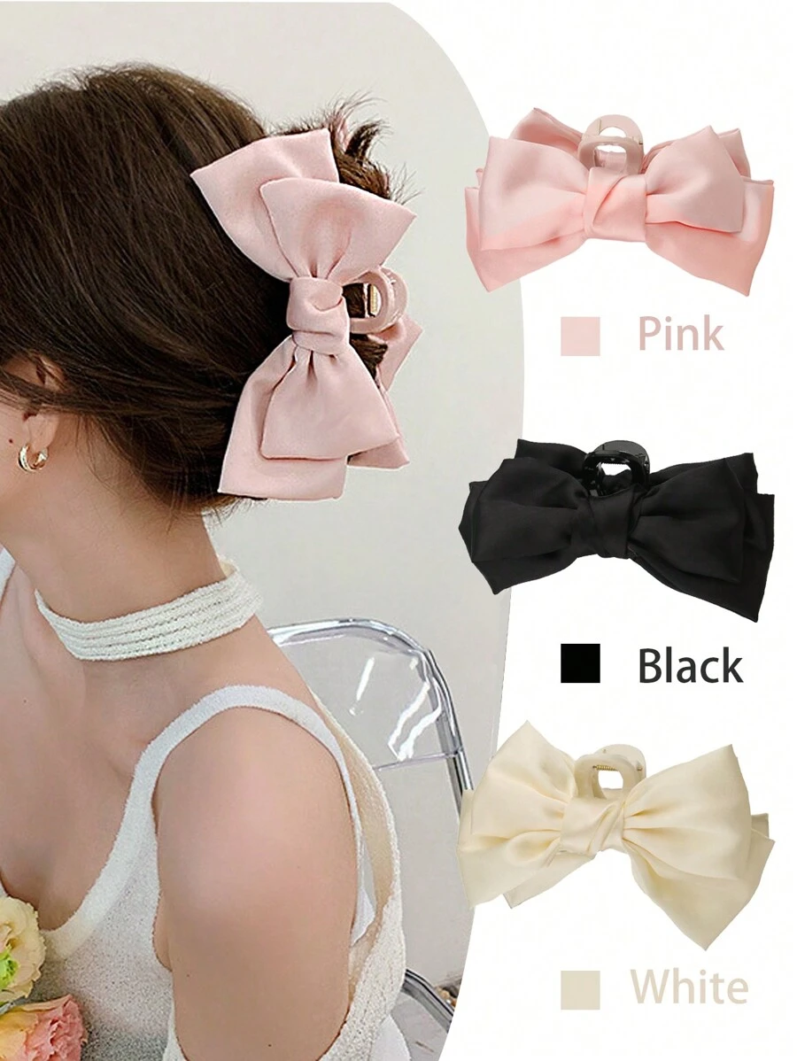 3pcs/Set Women's Pink, Black, White Elegant Bowknot Large Hair Claw Clips Hair Jaw Clip Hair Clamps Hair Clutch Hair Catcher Clip