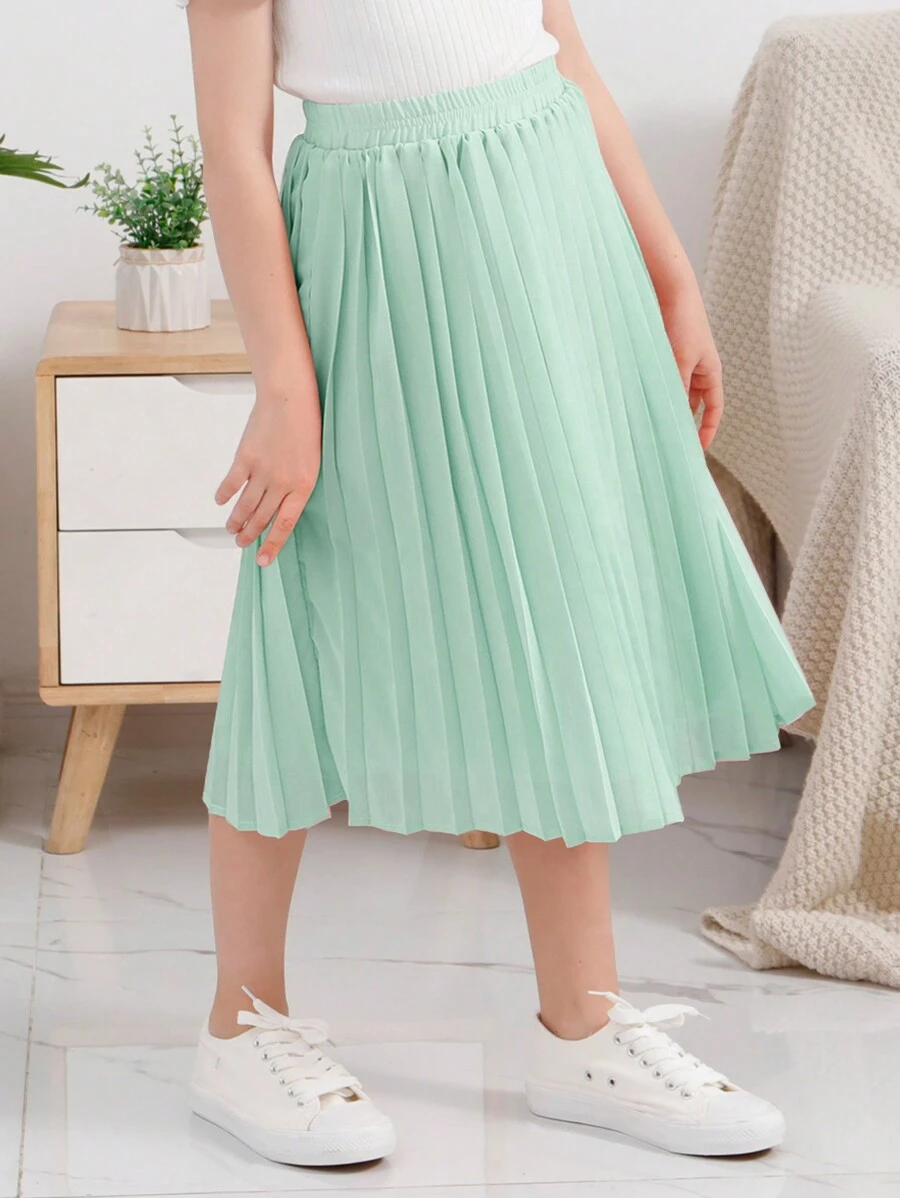 GORLYA Tween Girl Chiffon Pleated Elastic Waist Bohemian Swing Long Skirt, Suitable For Casual Outdoor Shopping, Walking, School, Back To School Season, Dinner Party