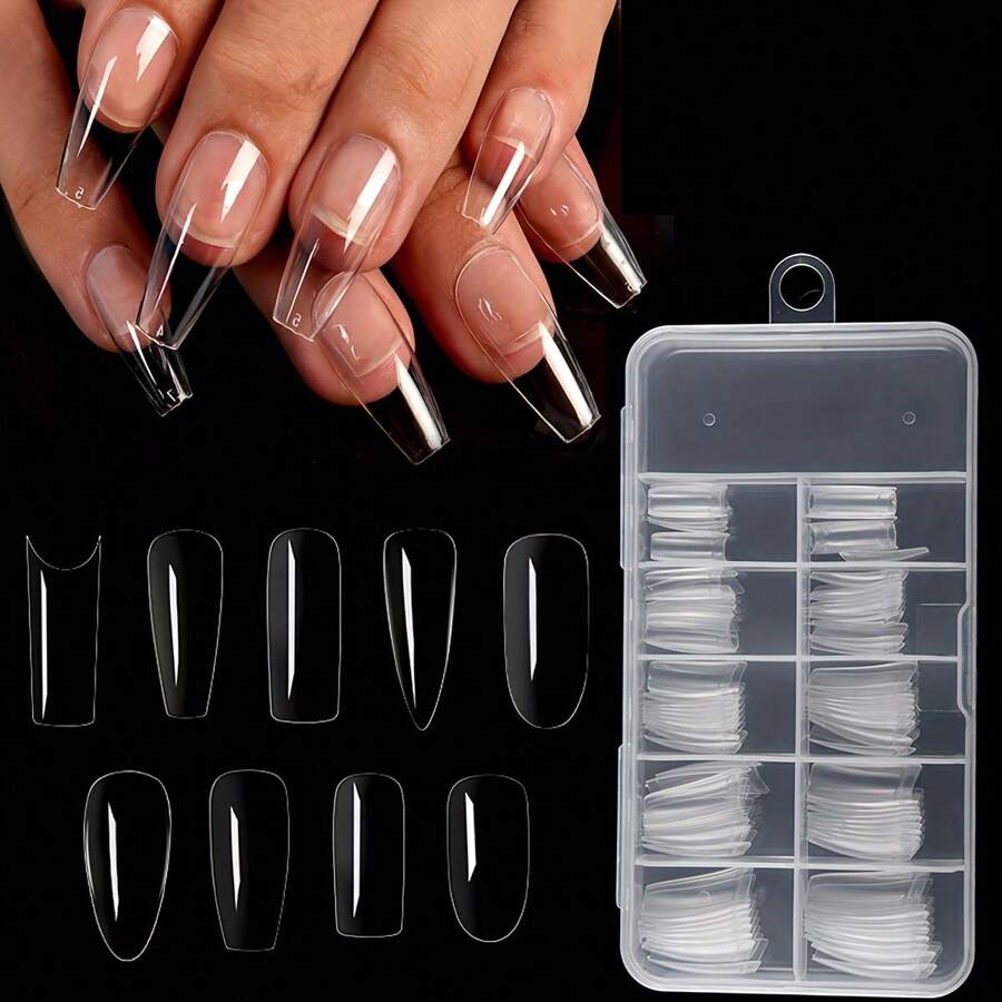 Short Square Almond Coffin Nail Tips - 100Pcs/Box Clear Soft Nail Tips Full Cover Gel Nails False Nails Pre-Shaped Acrylic Press On Nails For Extensions Easy For Home DIY Nail Salon