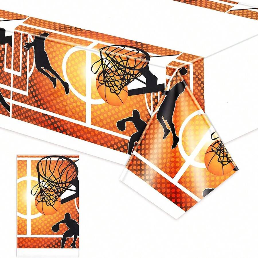 1pc 108cm*180cm Basketball Hoop Theme Disposable Tablecloth, For Birthday Party Decoration, Family Gathering, Single Use, Waterproof Table Cover,Christmas