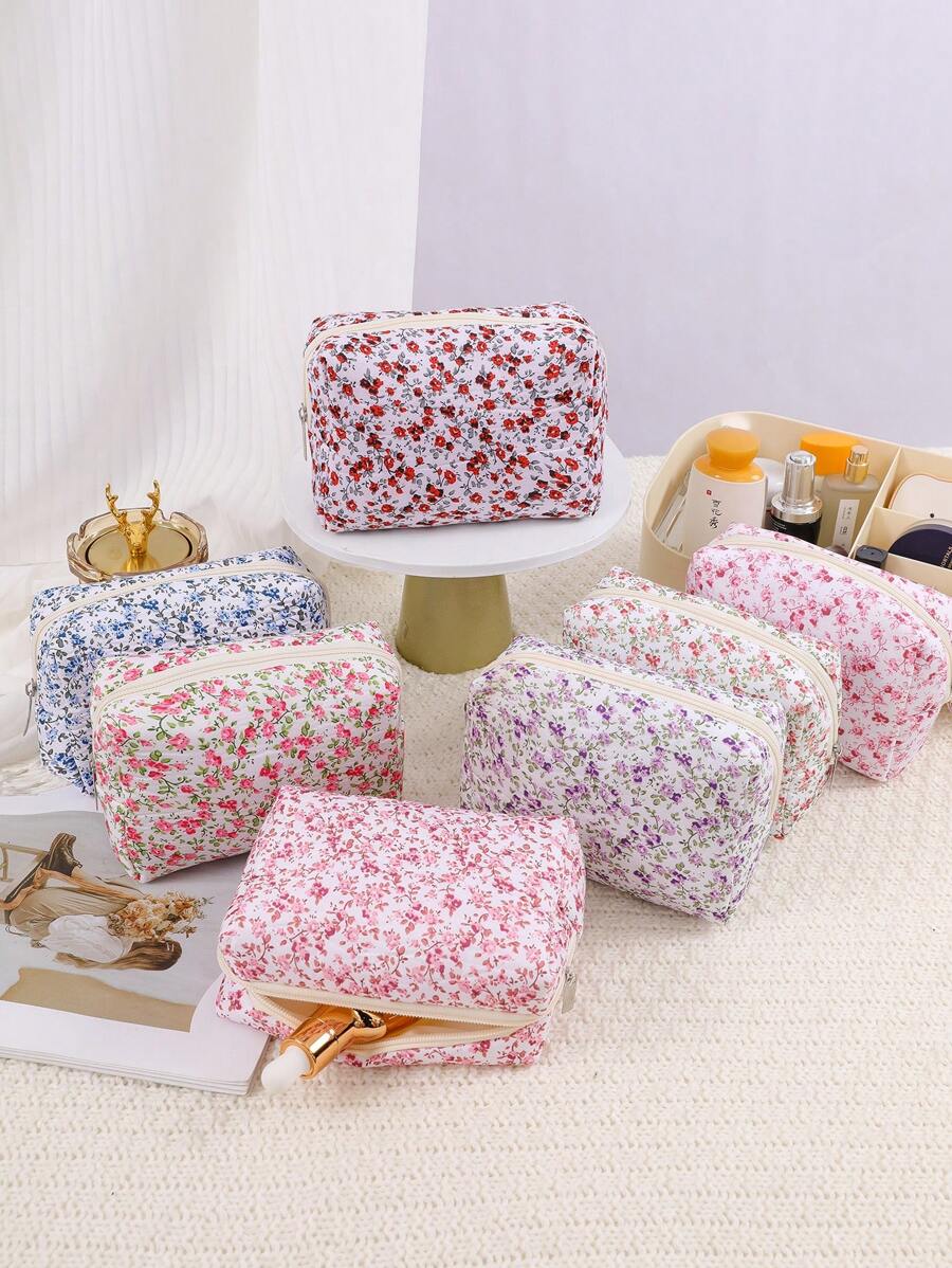 1Pc Octagonal Floral Makeup Bag, Large Capacity Square Portable Handheld Makeup Bag, Foldable Travel Cosmetic Bag, Popular Floral Makeup Bag, Cosmetic Tool Organizer Gift For Women & Girl Makeup Travel Toiletry Organizer Essentials Gifts Storage Zipper Accessories Nail