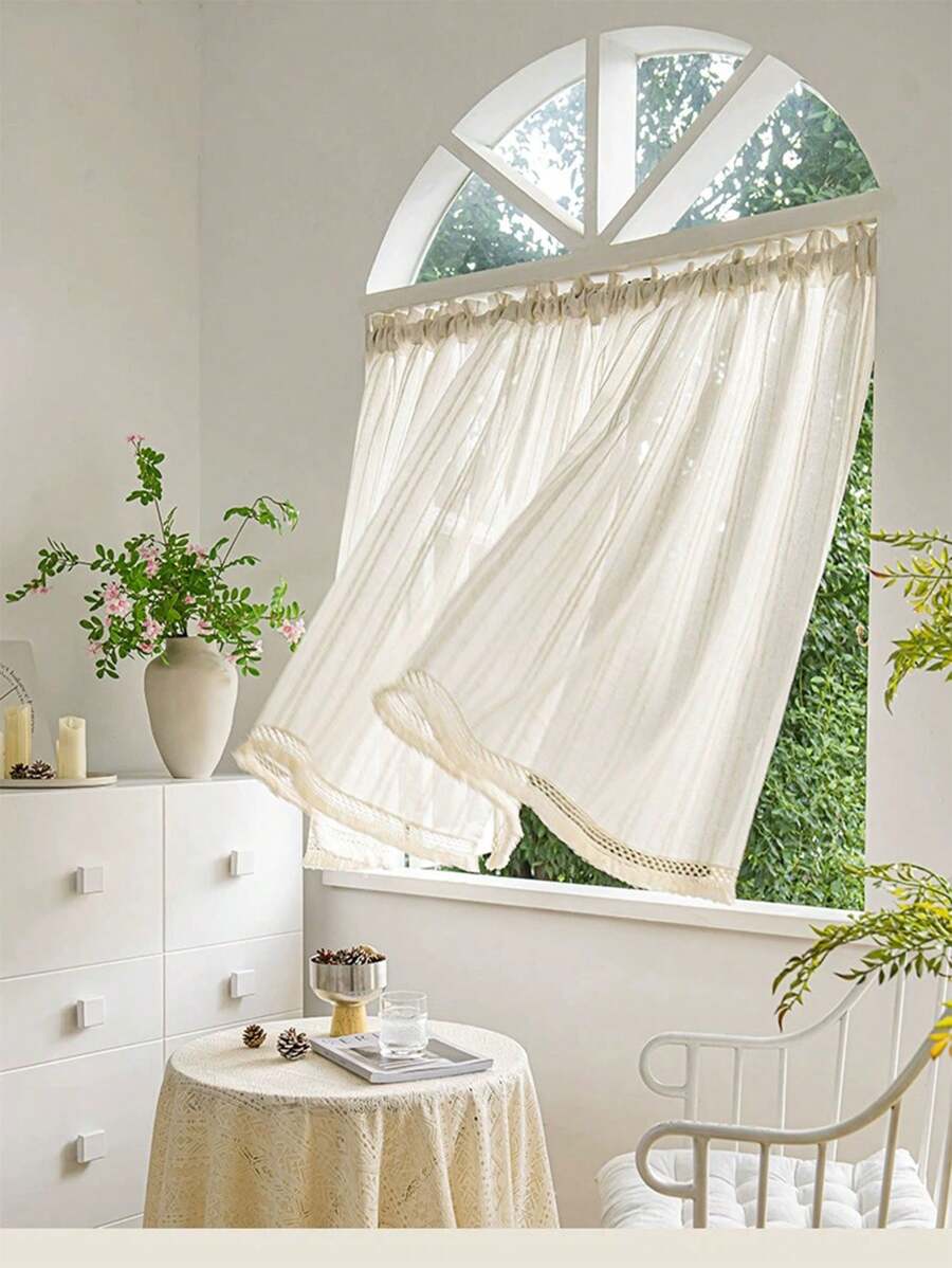 1pc Japanese Style Linen Beige Vertical Striped Window Curtain American Retro Doorway Divider Curtain
