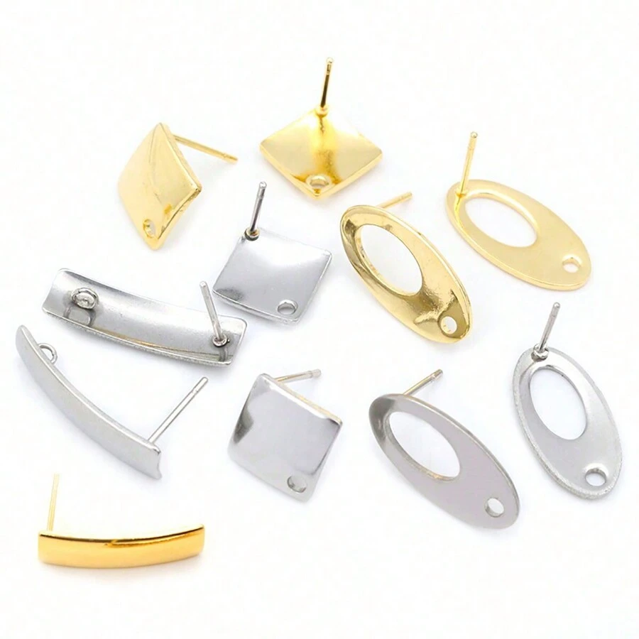 10 pièces Supports d'oreille en acier inoxydable géométriques polygonaux pour la fabrication de bijoux de boucles d'oreille DIY