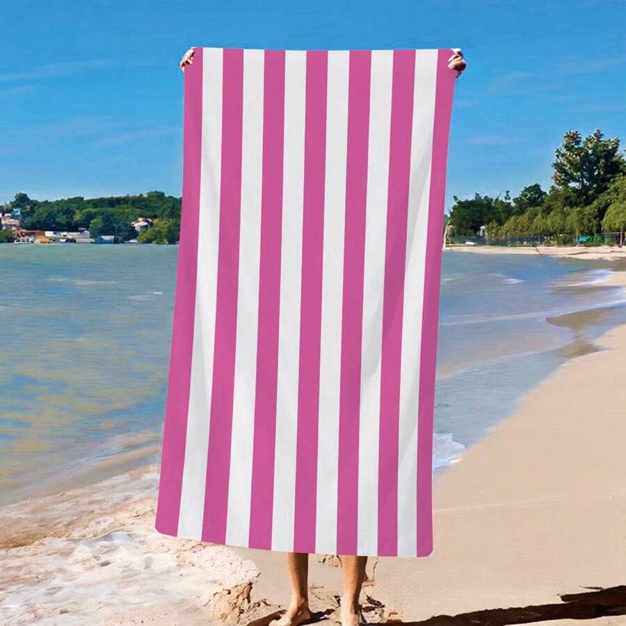 1pc Extra Large Stripe Printed Beach Towel, Bath Towel, Travel Essential, Pool Towel, Camping Towel, Gifts For Adult Women Men On Beach Vacation. Made Of 250gsm Ultra-Fine Fiber Which Is Extra Thick, Super Soft And Portable Without Occupying Much Space.