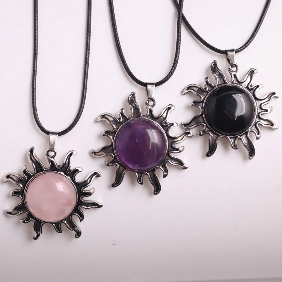 1 Pièce Collier Pendentif En Cristal Naturel En Forme De Soleil Pour Femmes Et Hommes, Pierre D'anniversaire Avec Cordon, Cadeau Spirituel Pour Noël Et Anniversaire, Carte Incluse