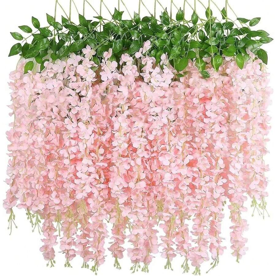 6/12/24 Pcs Wisteria Flower Vines Garland, 3.75 Feet Artificial Flower Strings, Fake Hanging Flowers, Silk Wisteria Garland Flowers, Wisteria Vine For Wedding, Garden, Wall Decoration, Valentine Day, Gift Gifts Birthday Graduation