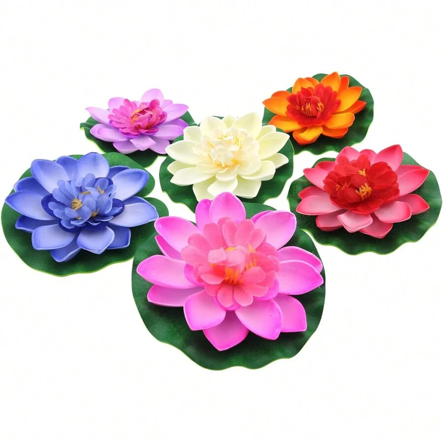 6/12/25/50 Pcs Artificial Floating Foam Lotus Flowers Simulation Water Lily Pond Plant Fake Ornament For Wedding Pond Garden Fake Plants Decor, Valentine Day, Gift