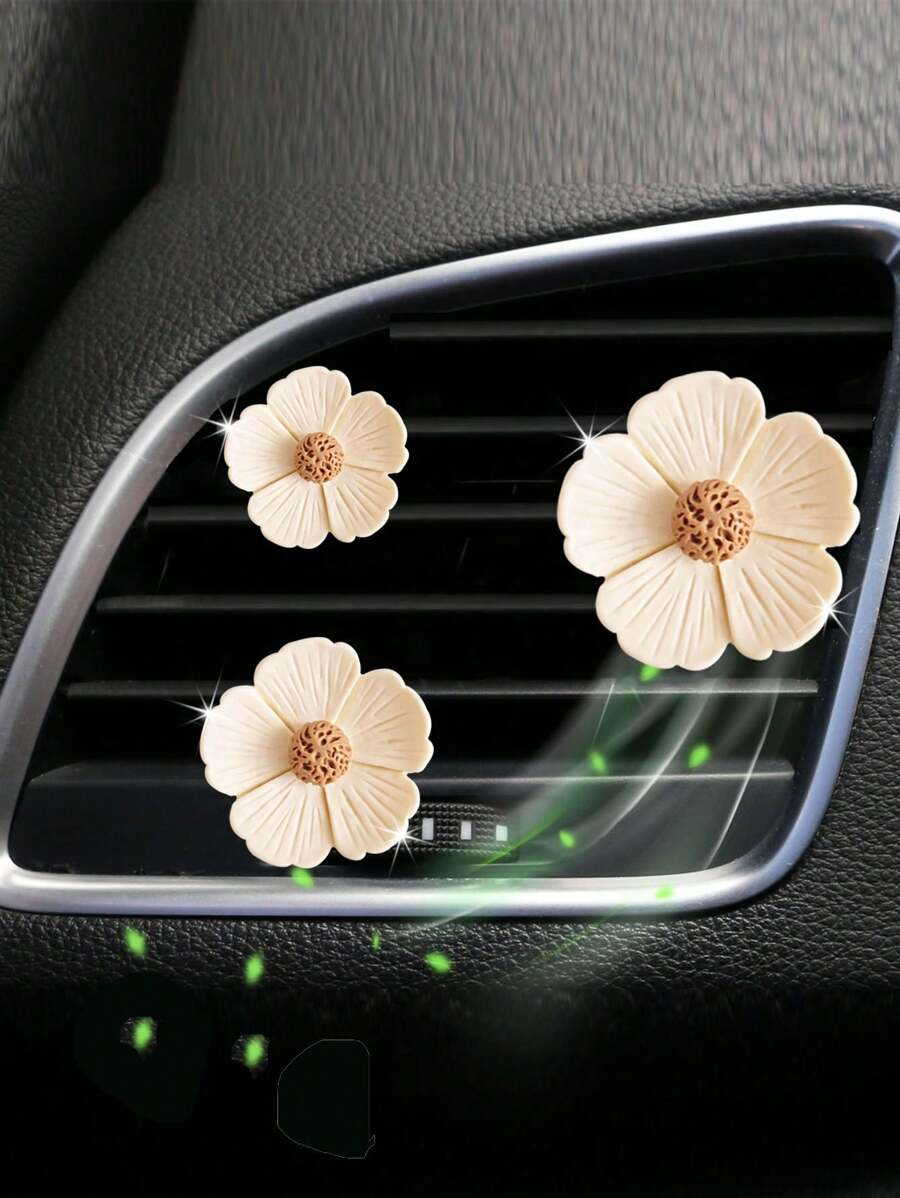 3 Stücke Cute Daisy Geformte Auto Klimaanlage Clip Aromatherapie Lufterfrischer Mit Blumenduft, Auto Aromatherapie Zubehör
