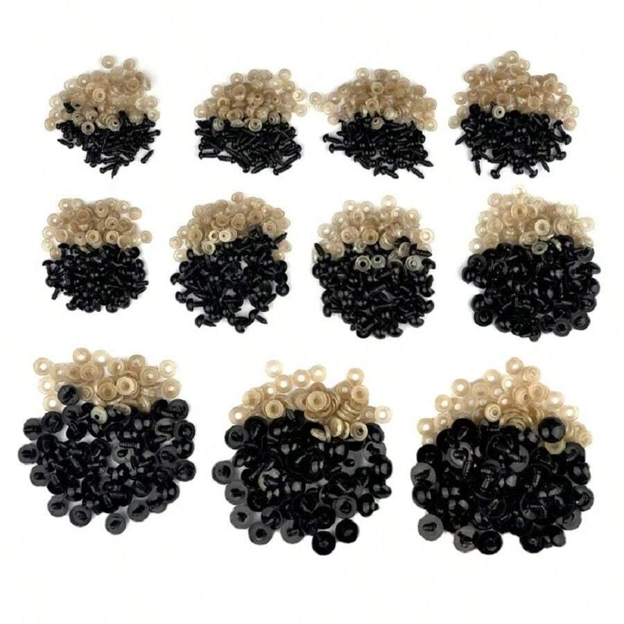 5mm-18mm Black Plastic Safety Eyes Animal Eyes For Amigurumi With Washers Diy Crochet Crafts TeddyBear Making Supplies Decoration Accessories 100pcs/Bag