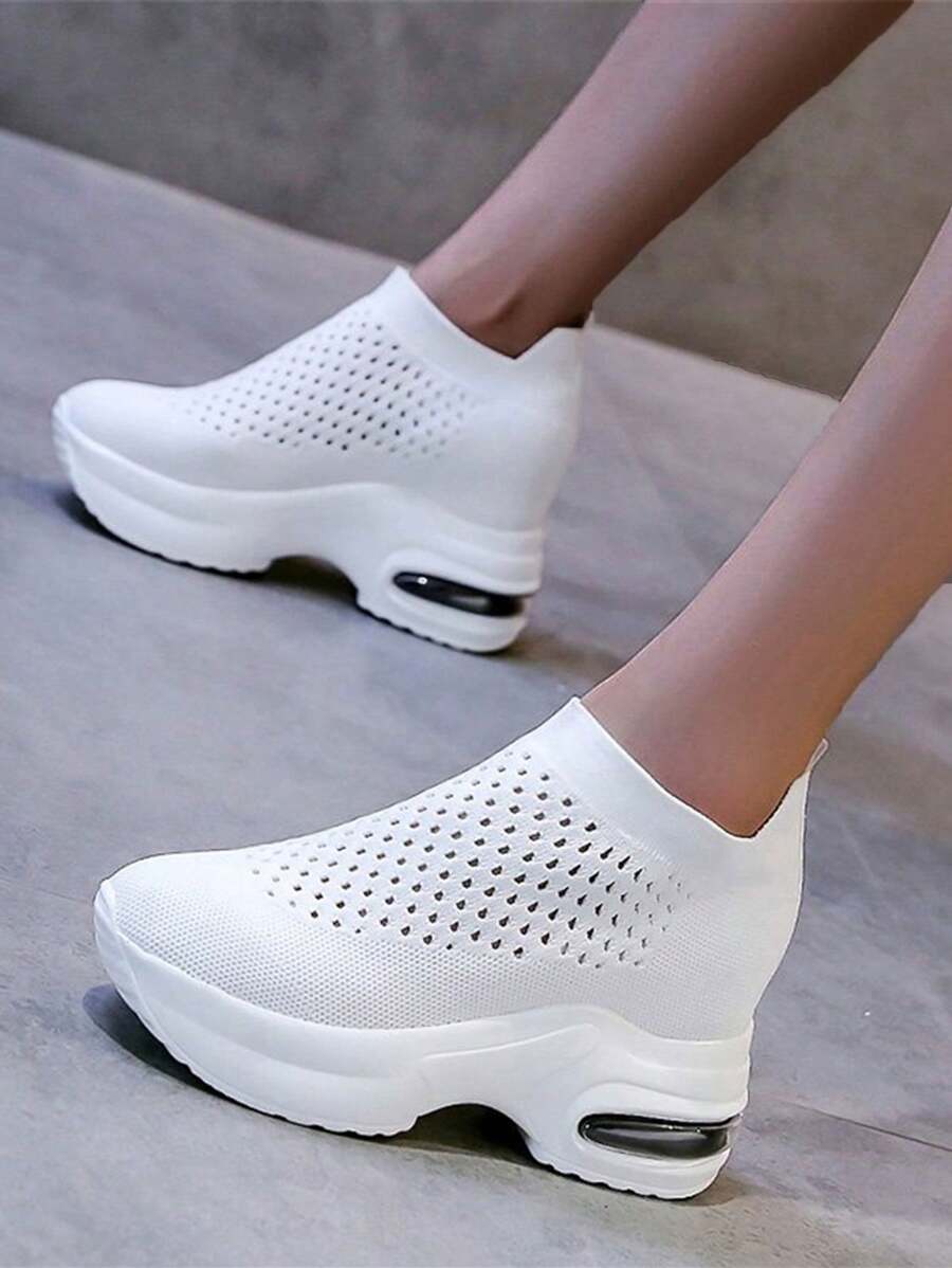 Women's Thick-Soled Elevator Shoes With Mesh Upper, Spring/Summer 2024 New Arrival, Slouchy Slip-On, Casual & Versatile, Soft Bottom, White