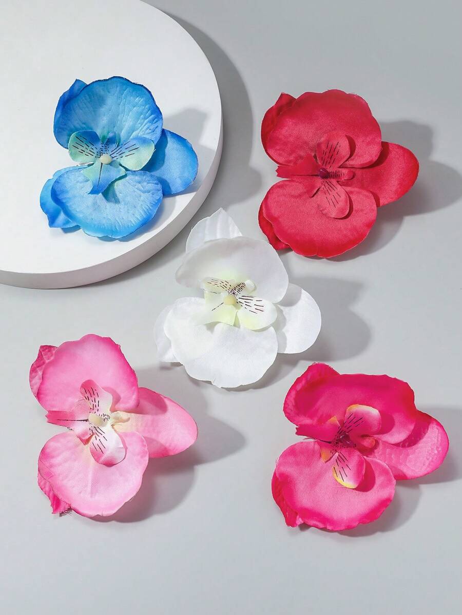 5 Peças Presilhas de Cabelo com Flores de Orquídea Borboleta Multicoloridas Simuladas para Mulheres, Adequadas para Praia, Férias, Festival, Festa de Dança e Uso Diário, Grampos de Orelha de Gato, Grampos de Cabelo de Verão, Acessórios Escolares