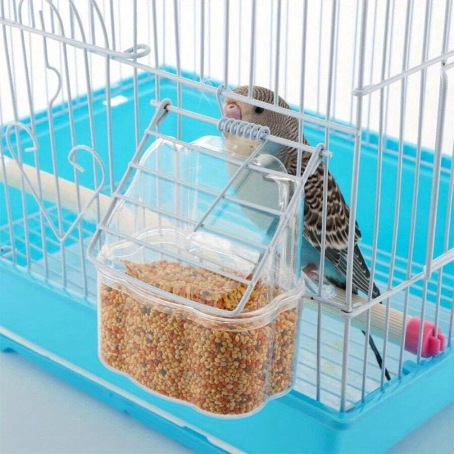 1 pezzo Accessorio trasparente per mangiatoia per uccelli, tazza appesa, per alimentazione e abbeveraggio, adatto per piccole gabbie per uccelli con porte a molla (2 tipologie casuali)