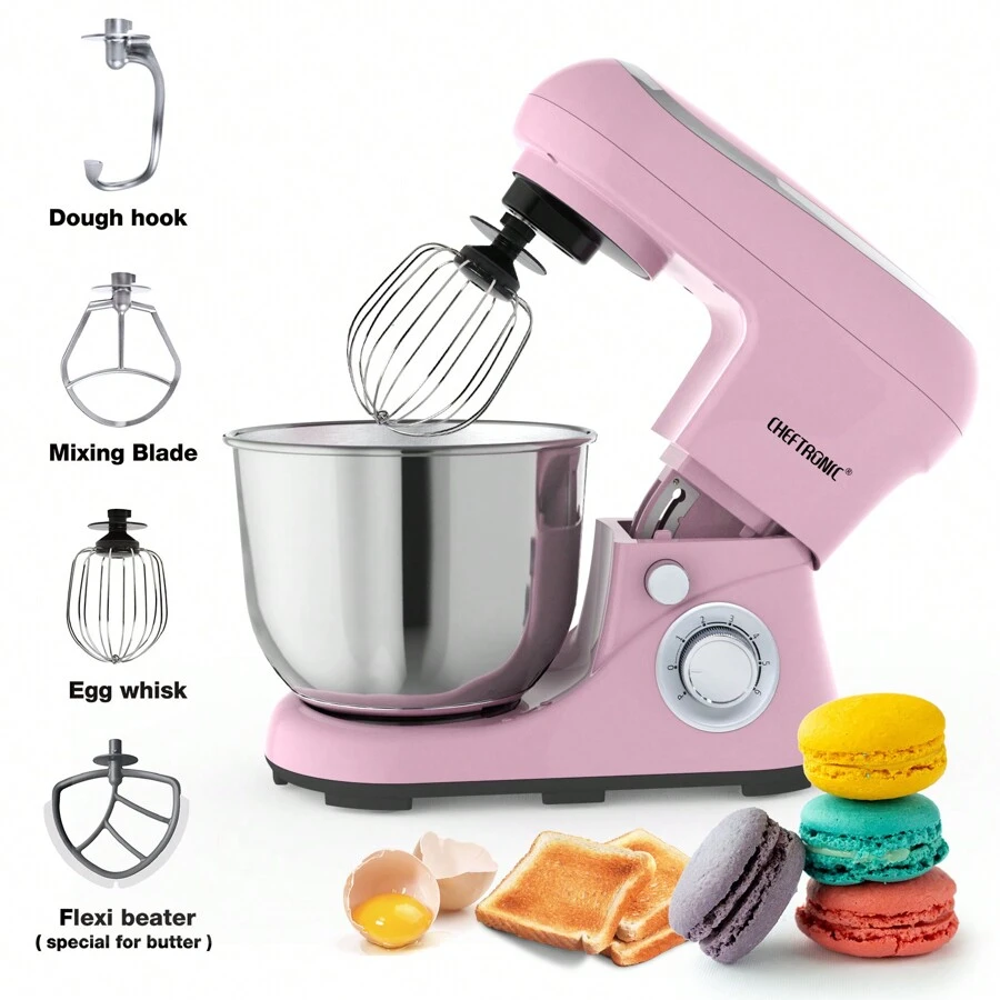 CHEFTRONIC Uk Stecker 1 Stück Standmixer, 5l Kippbarer Elektrischer Haushaltsstandmixer - 1300w 6+p Geschwindigkeit, Multifunktionaler Küchen Aufstandsmixer Mit Teighaken, Schneebesen, Lebensmittelrührer Und Butterrührer