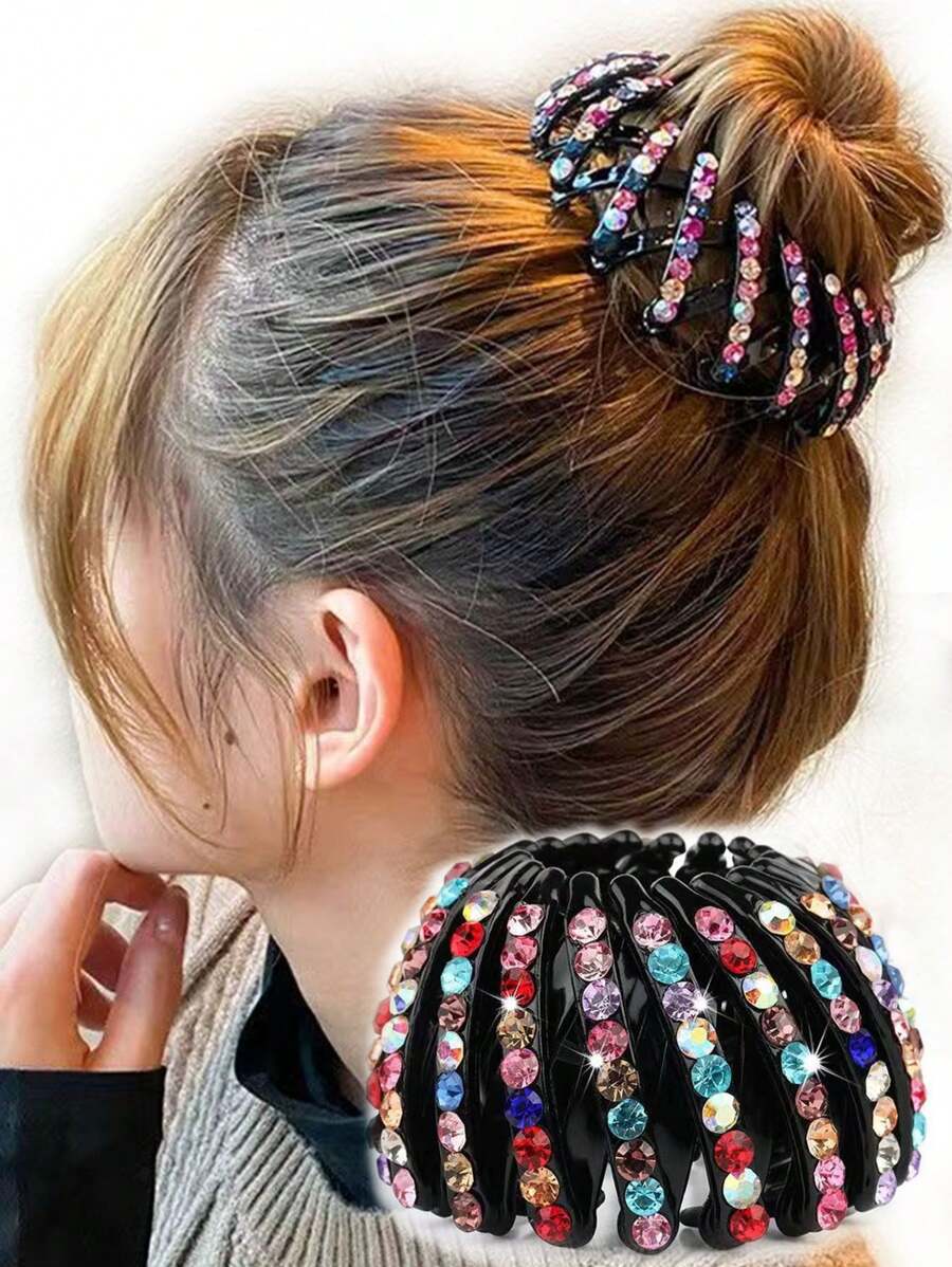 1pc Crianças Novo Estilo Grampo de Garra de Cabelo Para Coque, Rabo de Cavalo, Decorado Com Strass Acessório de Cabelo