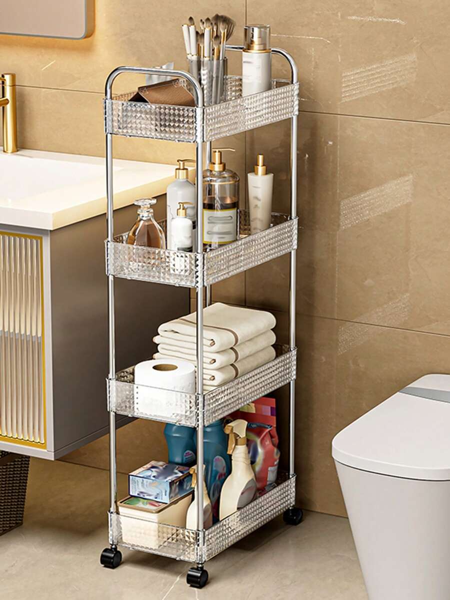 1 pieza Estantería de cocina independiente con ruedas, carro de almacenamiento simple y de varios niveles para espacios estrechos, apta para baño, dormitorio y lavadero, fácil de mover con diseño sencillo para decoración exterior