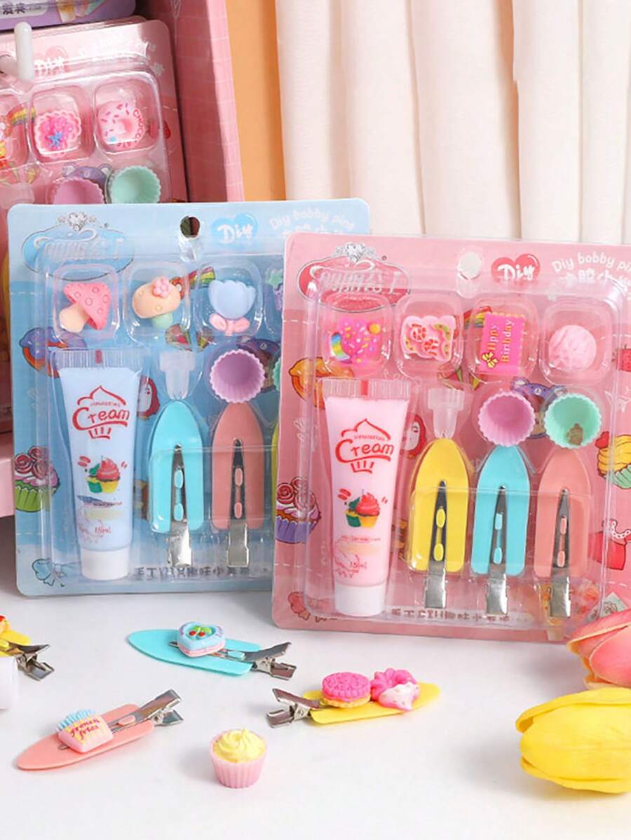 1/2pcs DIY Faux Cream Hairclip Set, Handmade Craft Jewelry Making Materials Kit, Classroom Hand-On Training, Suitable As Back To School, Birthday, Holiday Rewards (Color/Accessories Sent Randomly)