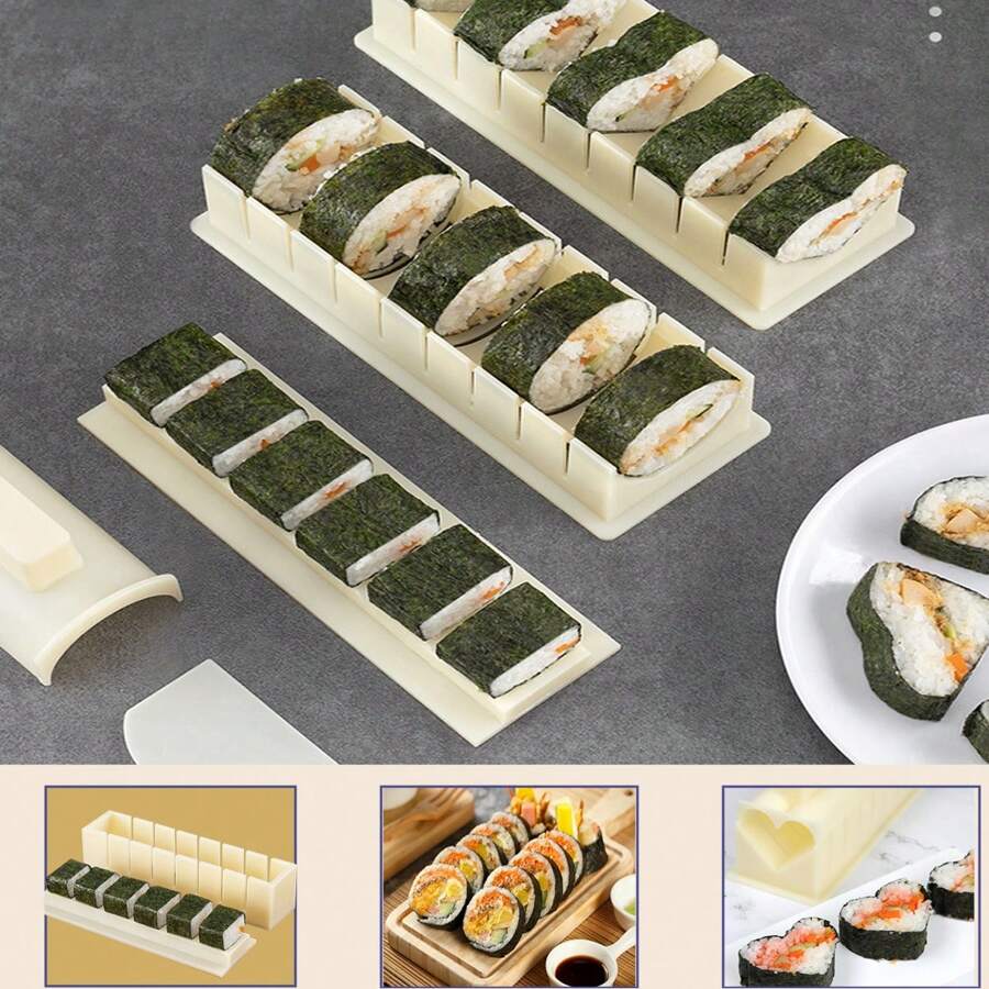 1 Set Sushi Mold Tools Kit, 3pcs Rice Roll Mold, Seaweed Roll Making Tools, Including Round, Heart, Square Sushi Mold