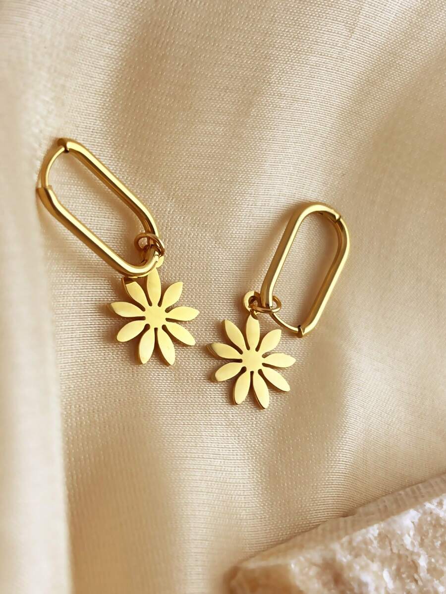 1pair Metallic Stainless Steel Sunflower Shaped Drop Earrings, Women's Fashion Jewelry Valentines,Mom,Mother,Mother's Day,Gift