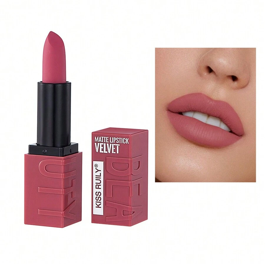 Solid Velvet Matte Lipstick In Solid Color, Easy To Apply, Long-Lasting, Non-Stick And Washable, Suitable For Daily Makeup