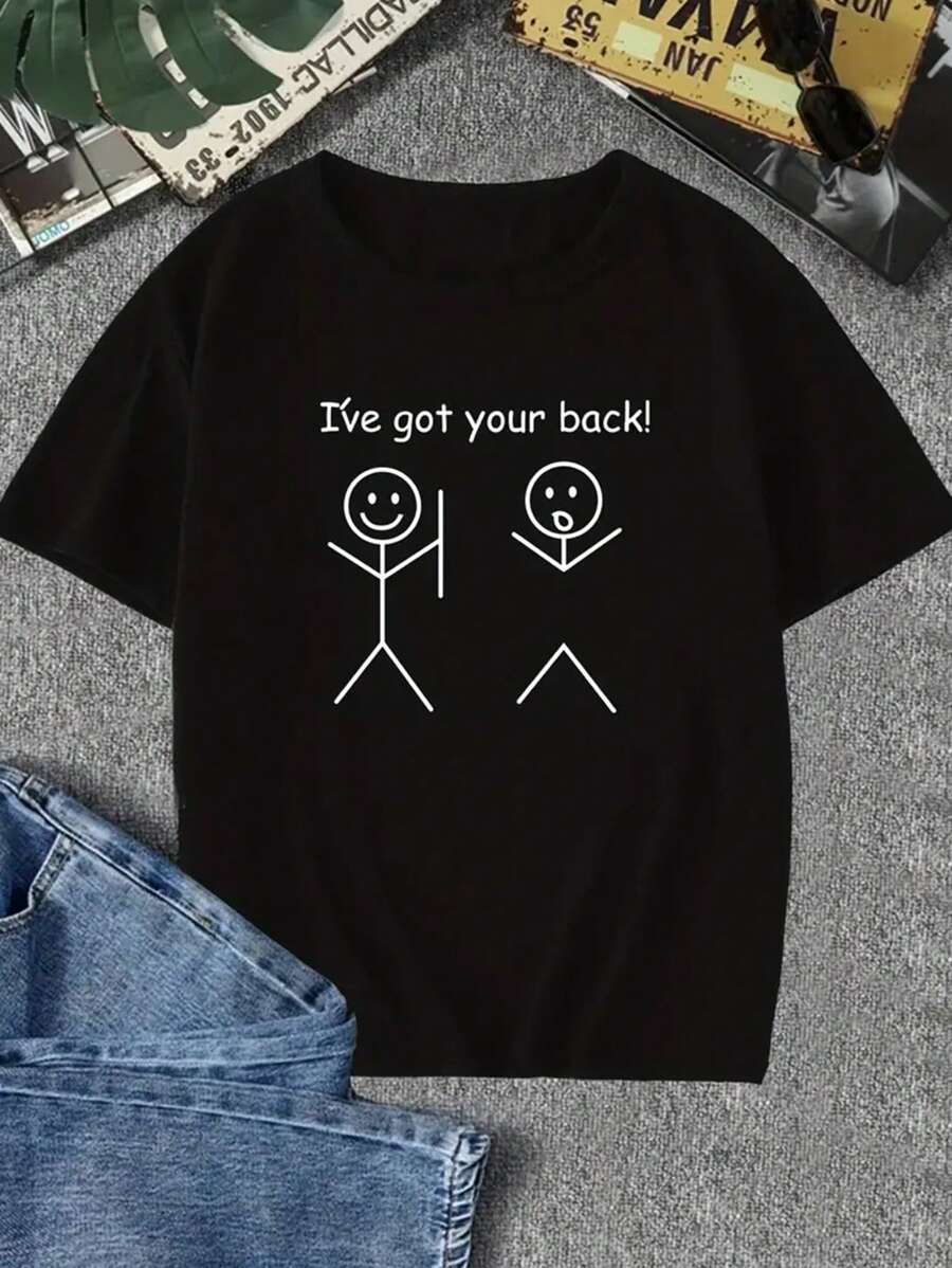 Tween Boy "I'll Always Support You" Cartoon & Letter Print Ronde Hals Korte Mouw T-shirt, Geschikt Voor Oudere Jongens Zomer Tops