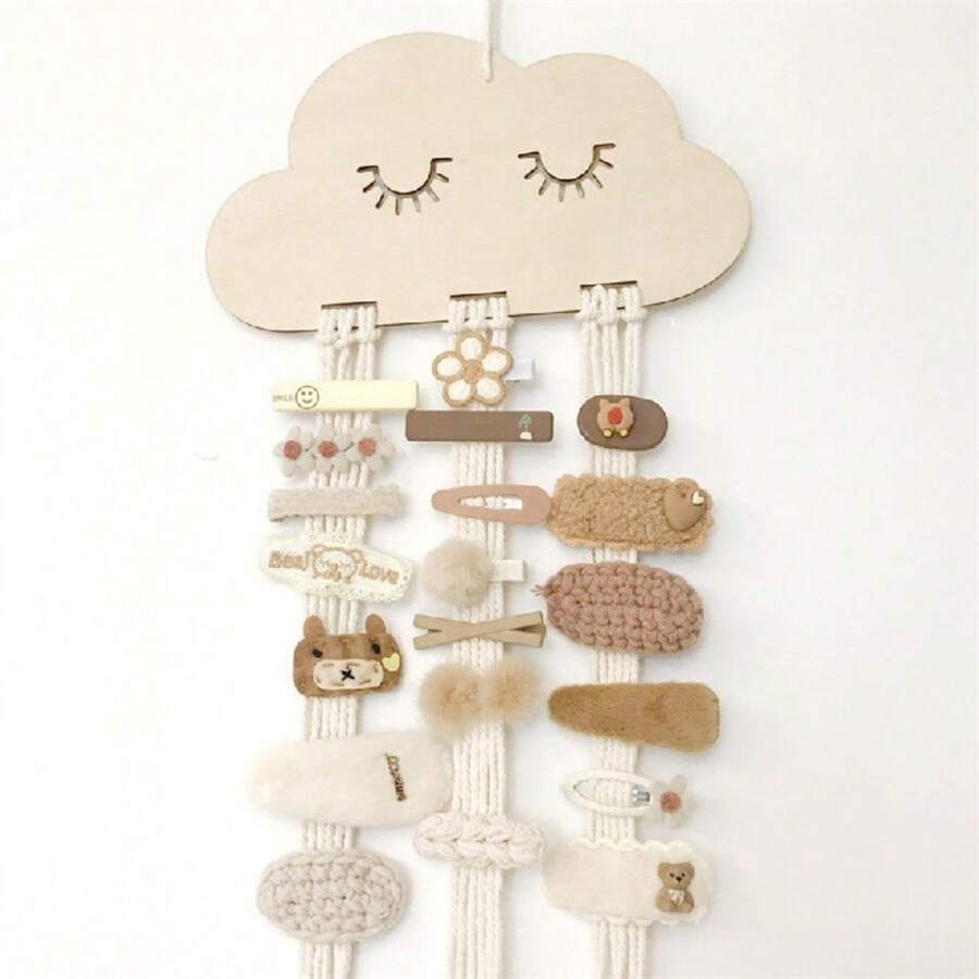 1PC Nordic Style Cloud Blossom Wooden Chips Children's Hair Clips, Headbands Storage And Sorting, Hanging Decoration, Headwear Material Pack Love Valentine