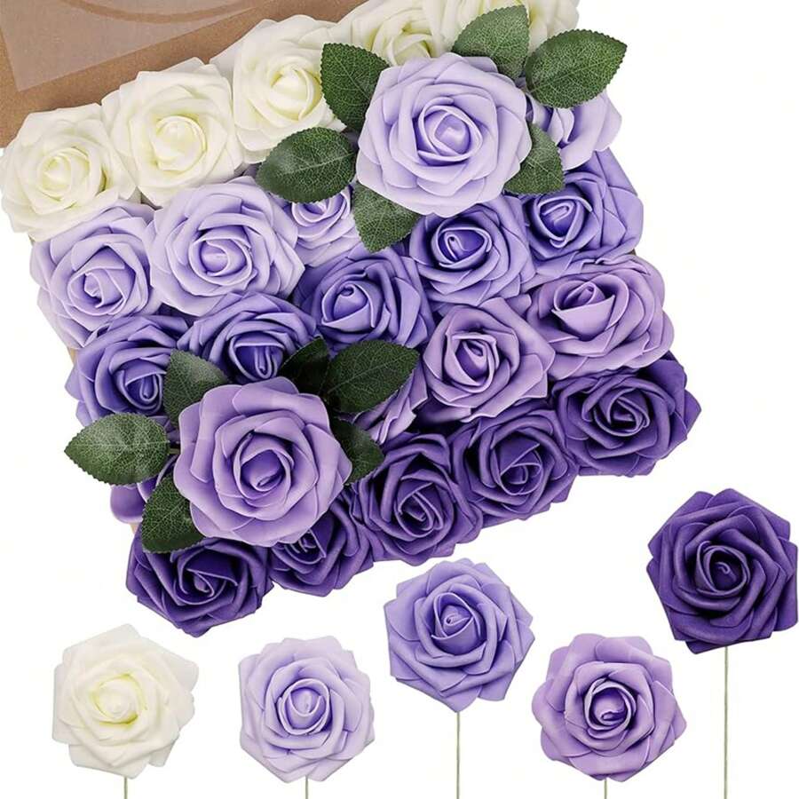 Artificial Flower Roses, 7/12/17/22/27pcs Real Touch Fake Foam Roses For Valentine's Day DIY Bouquets Wedding Party Baby Shower Home Decorations, Valentine Day, Gift Gifts Birthday Graduation