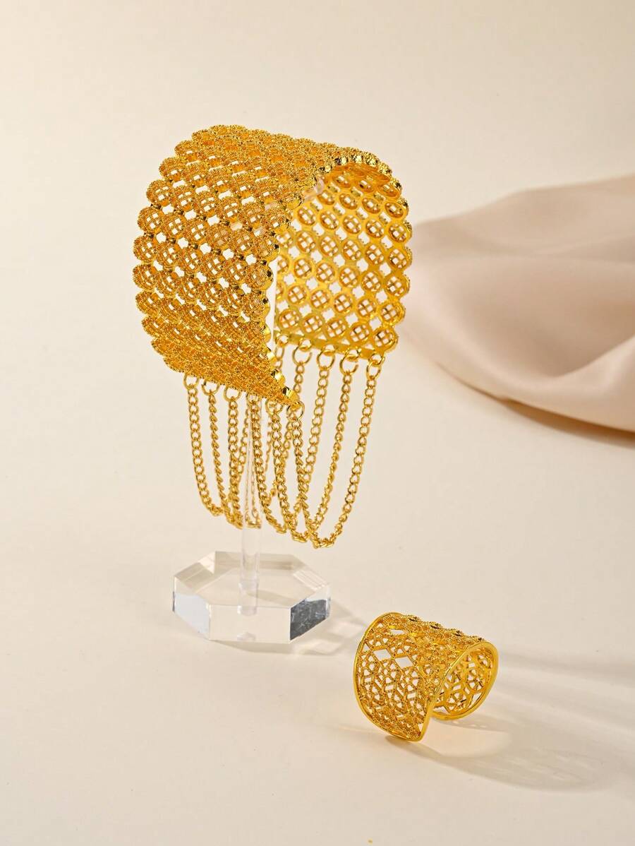 18K vergoldetes 2 Stücke Armbänder- und Ringe-Set für Frauen, elegantes Schmuckset für Hochzeit, Party