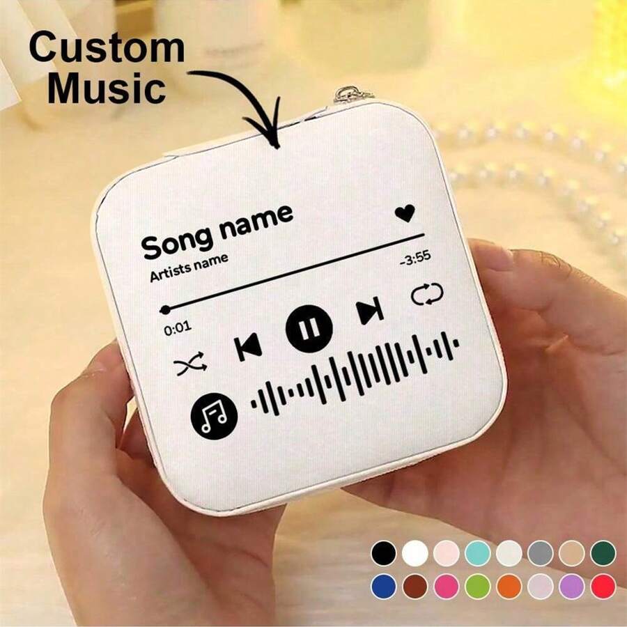 1 Peça Portátil Mini Caixa De Jóias De Viagem Com Código De Música Personalizado, Caixa De Presente De Armazenamento De Organizador De Anéis De Joia Para Mulheres Meninas, 12 Cores Opcionais, 10*10*5cm, Fashion Presente De Aniversário Para Namorada Mãe
