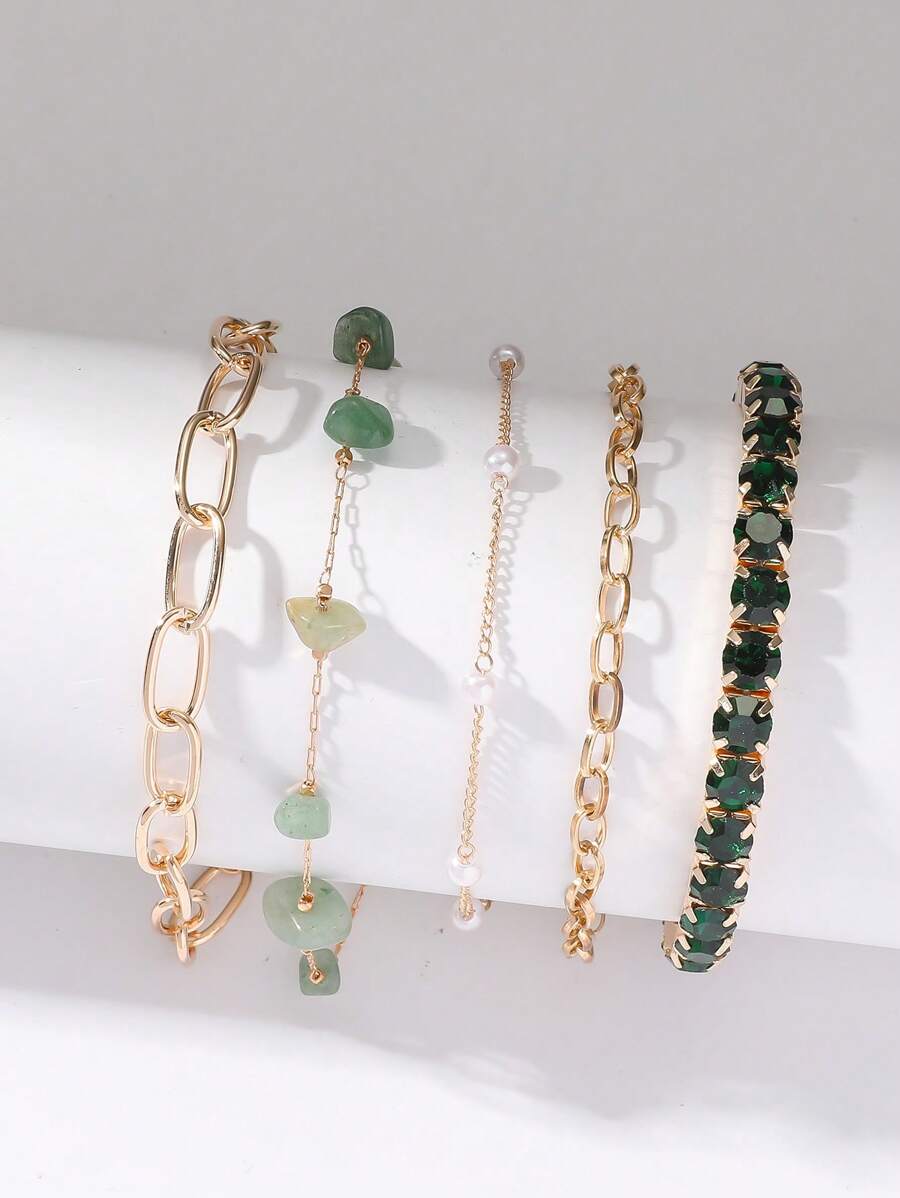 5 Stücke/Set elegantes und süßes Charm Armband Set, hochwertig designt für den täglichen Gebrauch von Frauen (Hinweis: Die Accessoires wie Glas, Perlen, Steine an den Armbändern sind handgefertigt, die Menge wird zufällig versendet)