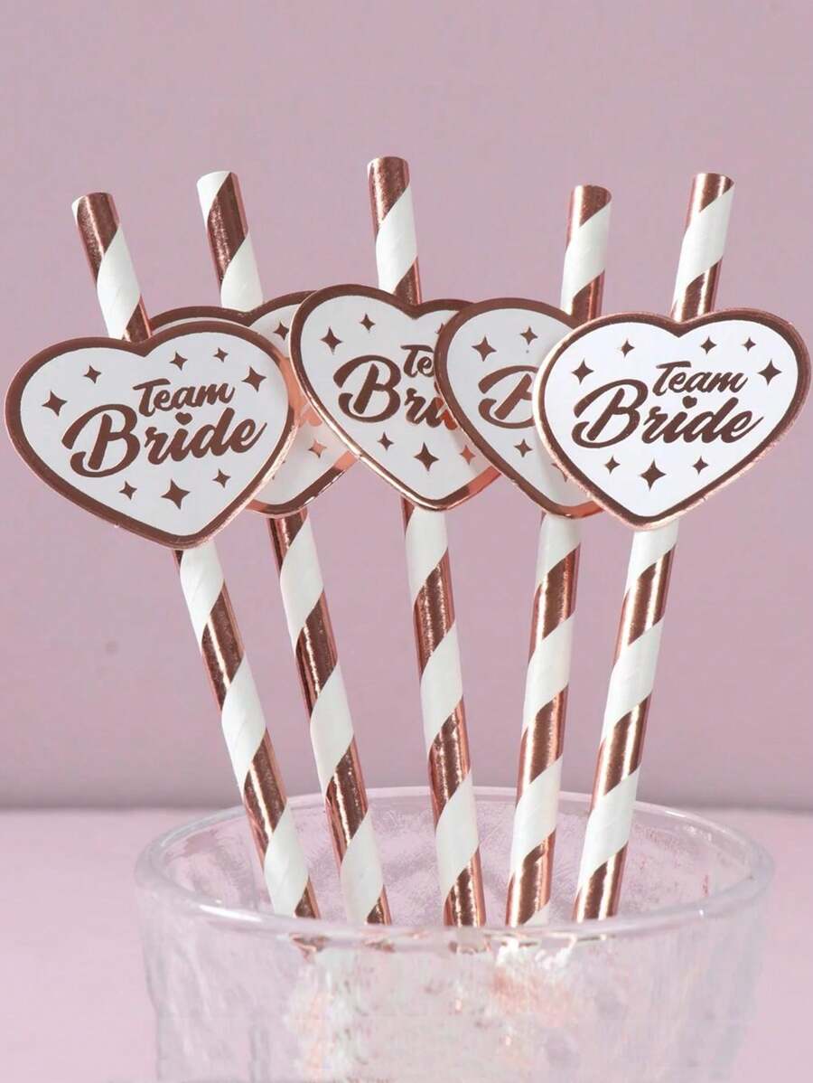 10/20/30pcs Rose Gold Disposable Straws Bridesmaid Bridal Shower Veil Hen Decor Bachelorette Party Supplies Wedding Decoration