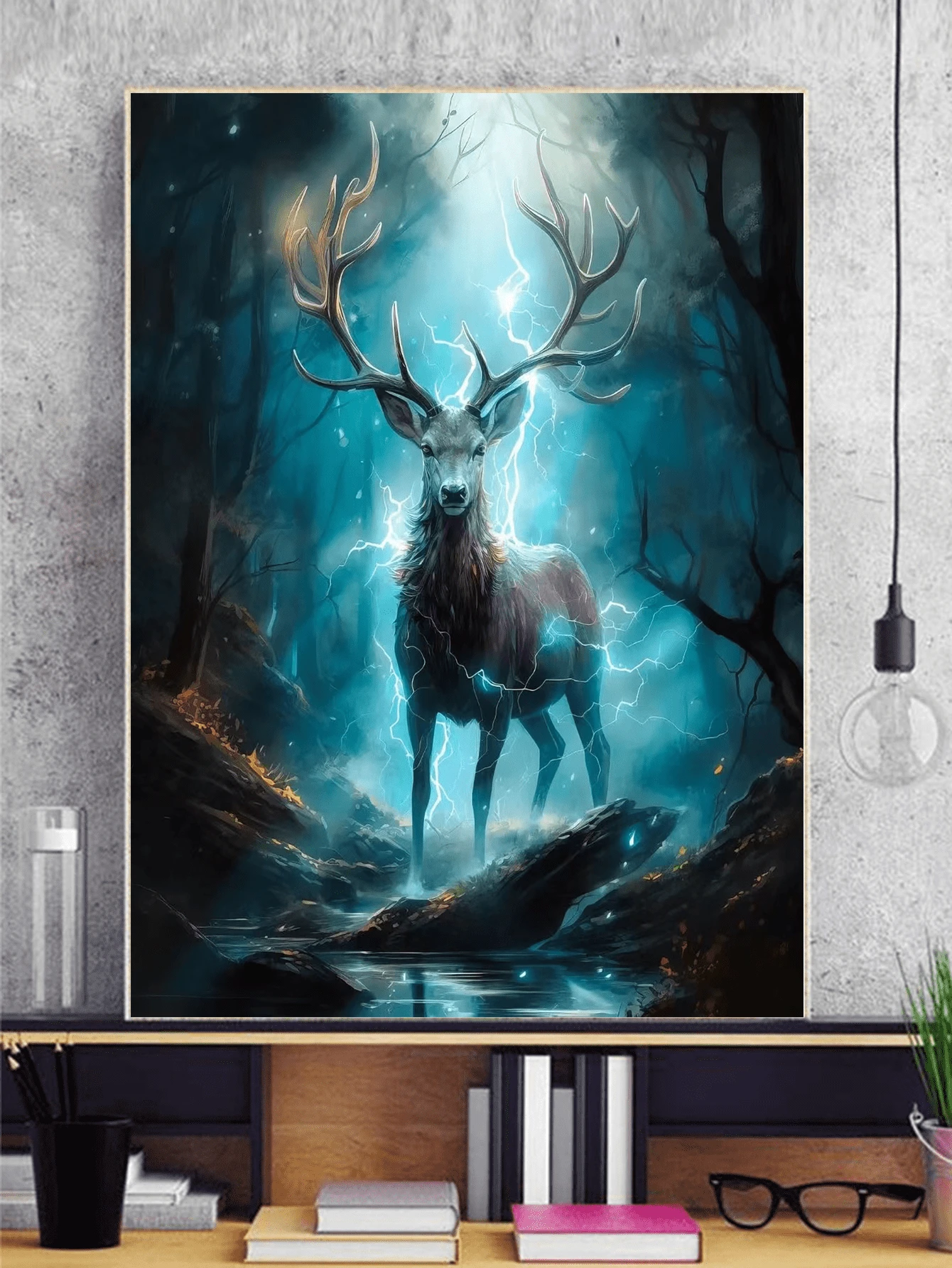 5D Diamond Painting Kit Lightning Deer Full Round Diamond For Adults, DIY Paint & Diamond Art Crystal Embroidery Cross Stitch Art Craft Wall Office Decor 30x40cm/40x50cm