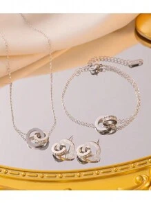 Silver Roman Numeral Diamond Necklace Set