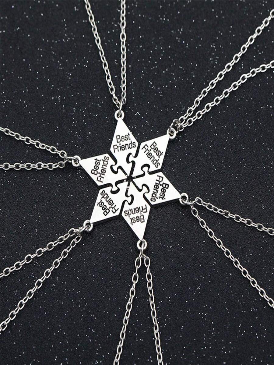 Conjunto De 6 Piezas De Collar Colgante De Letras 'mejores Amigos' Plateados De Moda Para Regalo De Damas