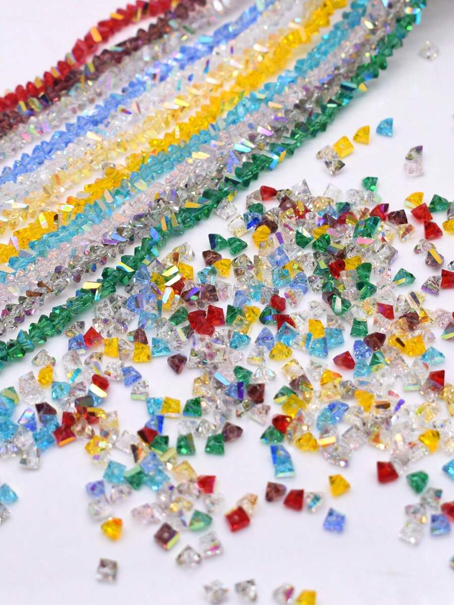 4mm 130 buc. Mărgele de cristal transparente triunghiulare Mărgele de sticlă de cristal de culoare strălucitoare Mărgele libere pentru realizarea de bijuterii, colier de cercei DIY