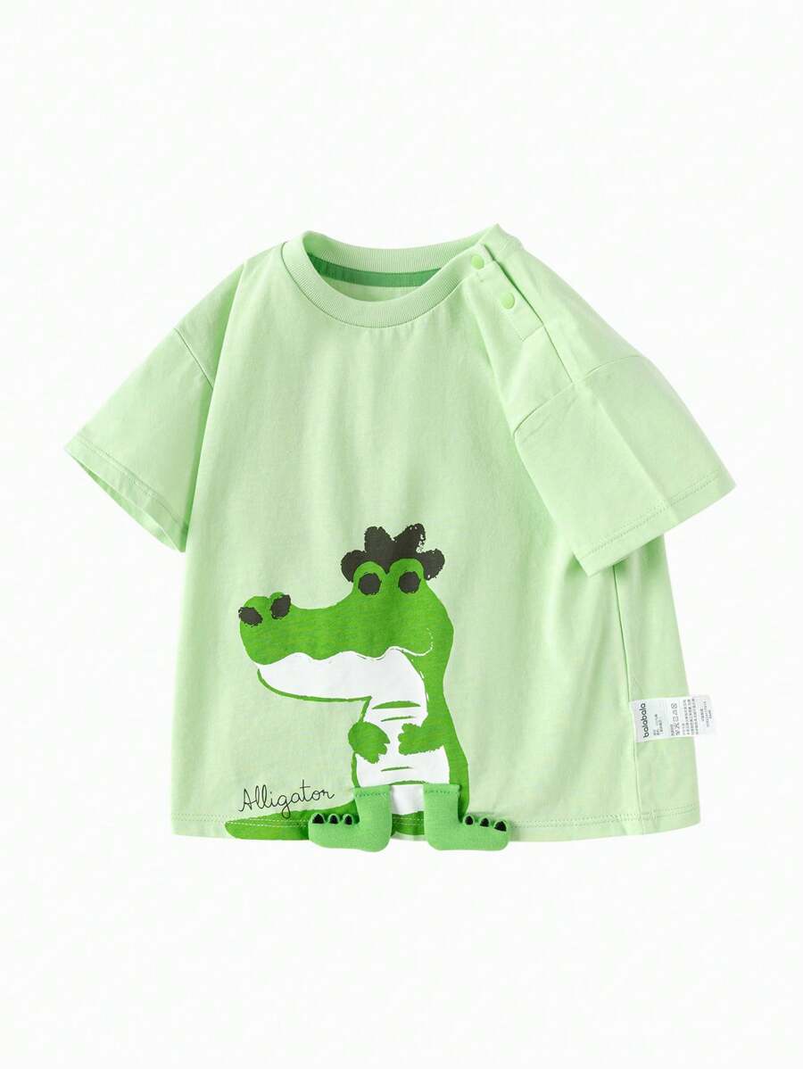 Balabala Camiseta de manga corta con cuello redondo, estampado de dibujos animados, amigable con la piel, para bebés y niñas en verano, color blanco